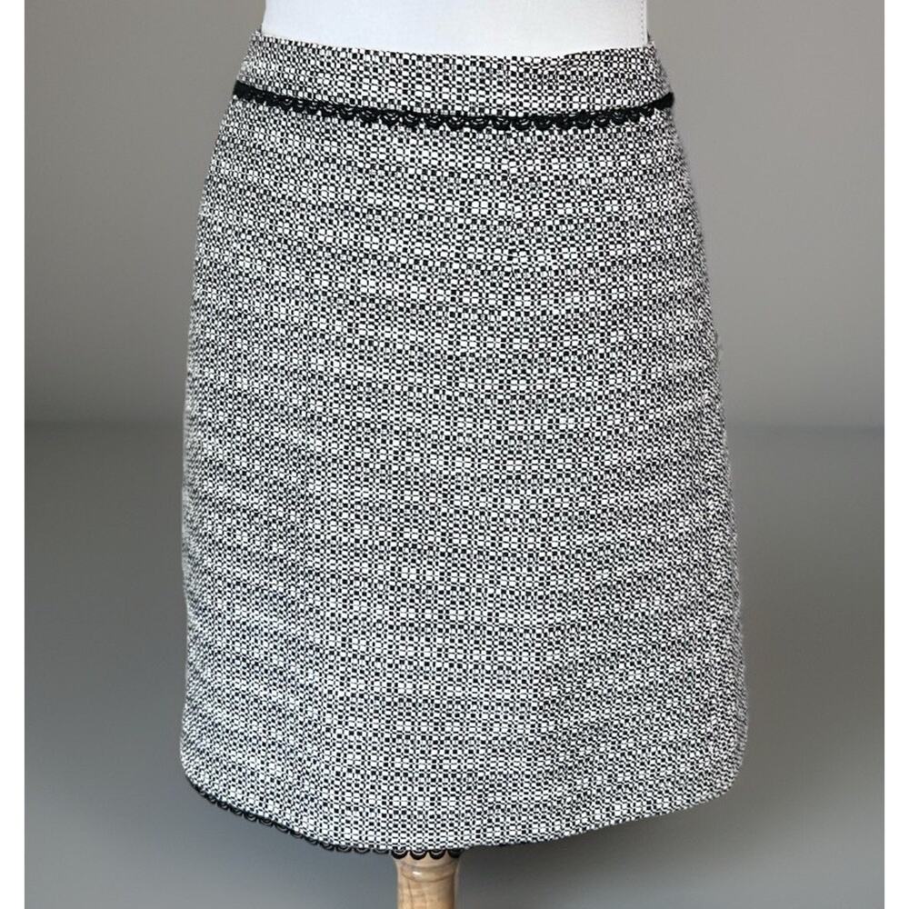 Karl Lagerfeld Women's Black White Gingham Tweed Mini A-Line Skirt Size 8 - Picture 3 of 6